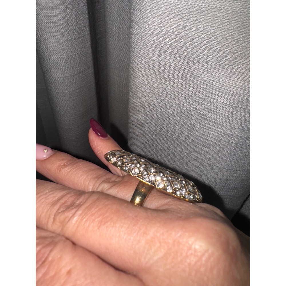 Statement Cocktail Ring Oval Gold Rhinestone Pave… - image 5